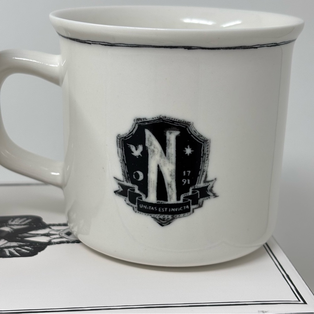 Pottery Barn Wednesday Addams Stoneware Decal Mugs NEW IN BOX Halloween - Picture 9 of 13